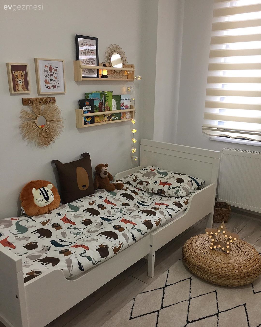 Çocuk Odası, Beyaz, Siyah, Hasır, Hasır puf, Duvar rafı, Duvar dekorasyonu, Geometrik desen, Desenler