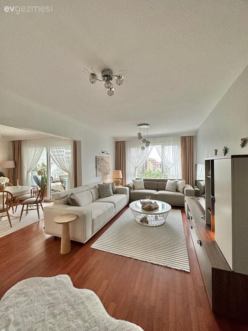 Salon, İskandinav, Modern, Beyaz, Gri, Bej, Koltuk takımı, Orta sehpa, Sehpa, Halı, Salon halısı, Fon perde, Perde, Tül perde, Yuvarlak sehpa, Yan sehpa, Peluş, Tv ünitesi, Tv ünitesi aksesuarları, Ev Aksesuar