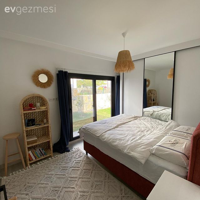 Yatak Odası, Bohem Dekorasyon, Hasır avize, Beyaz, Kahverengi