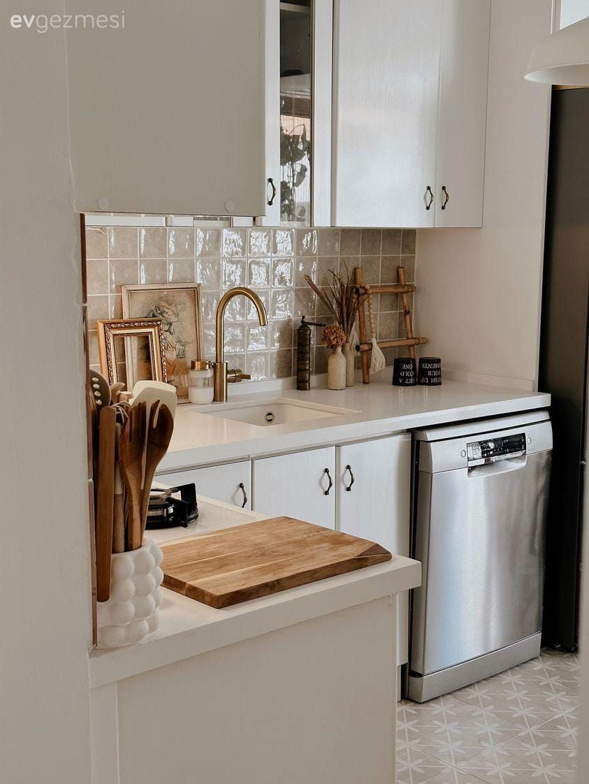 Mutfak, İskandinav, Beyaz, Vizon, Mutfak tezgahı, Mutfak tezgah arası, Tezgah arası seramik, Mutfak zemin seramikleri