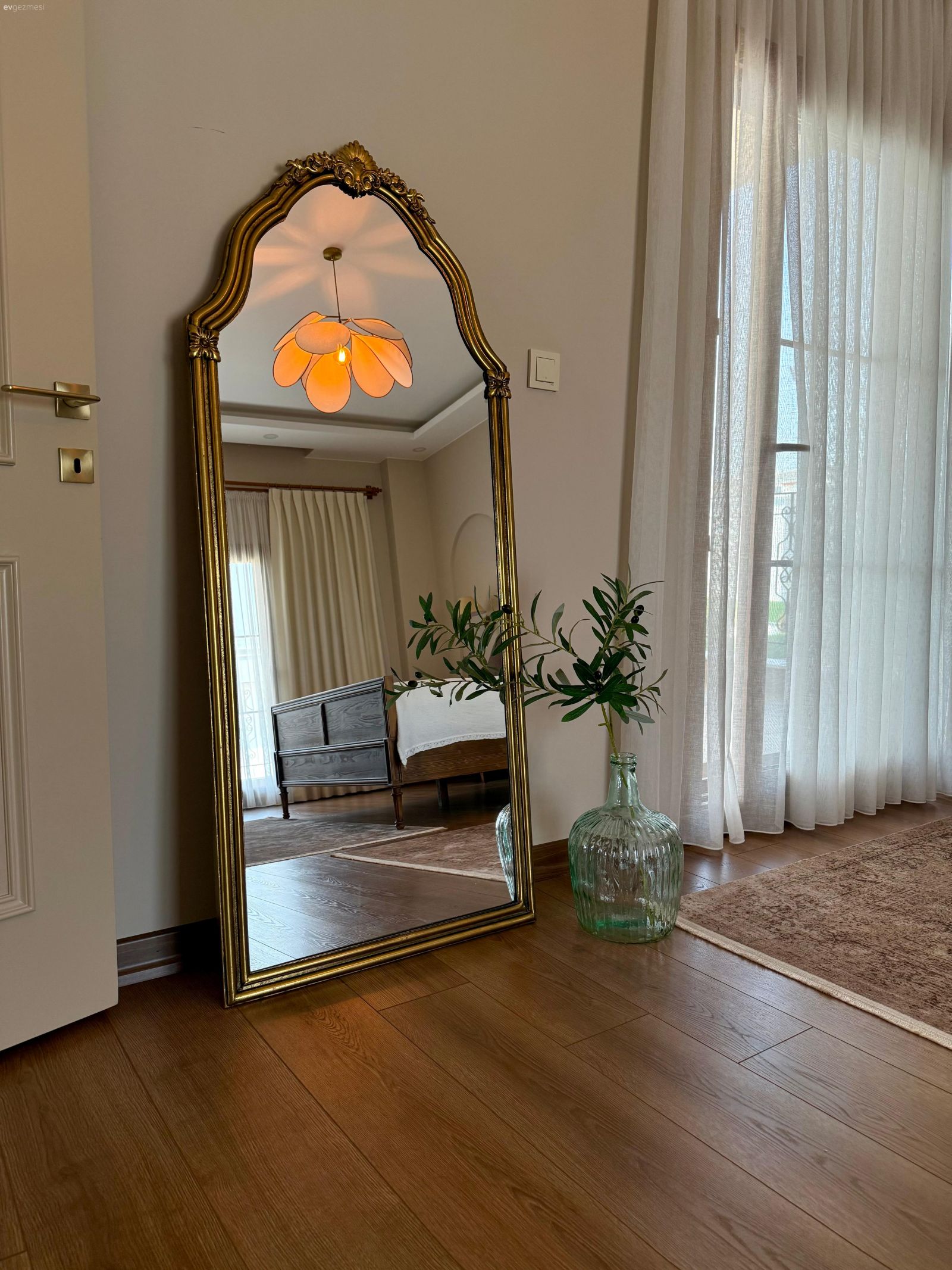 Boy aynası, Ayna, Altın, Vazo, Ev Aksesuar, Tül perde, Perde, Vintage