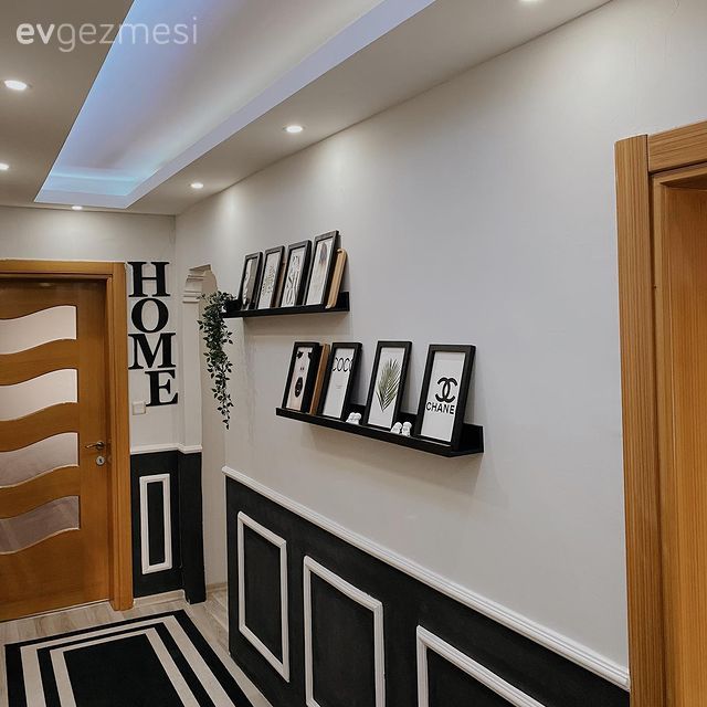 Antre, Beyaz, Siyah, Duvar çıtalama, Duvar rafı, Duvar dekorasyonu, Tavan dekorasyon, Led aydınlatma, Aydınlatma, Spot aydınlatma, Çerçeve