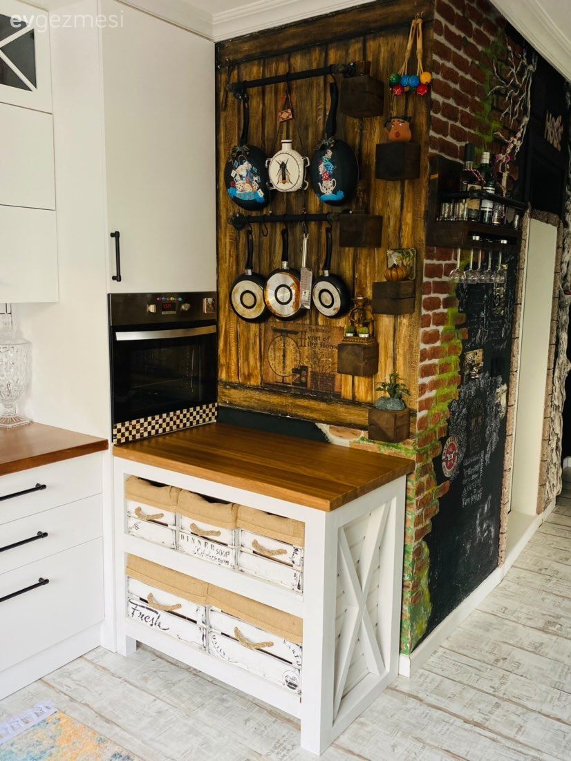 Mutfak, Rustik mutfak, Beyaz, Beyaz ve ahşap mutfak, Mutfak duvar dekorasyonu, Ada mutfak