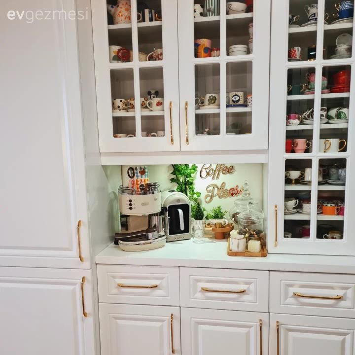 Kahve köşesi, Beyaz, Altın, Mutfak aksesuarları, Mutfak