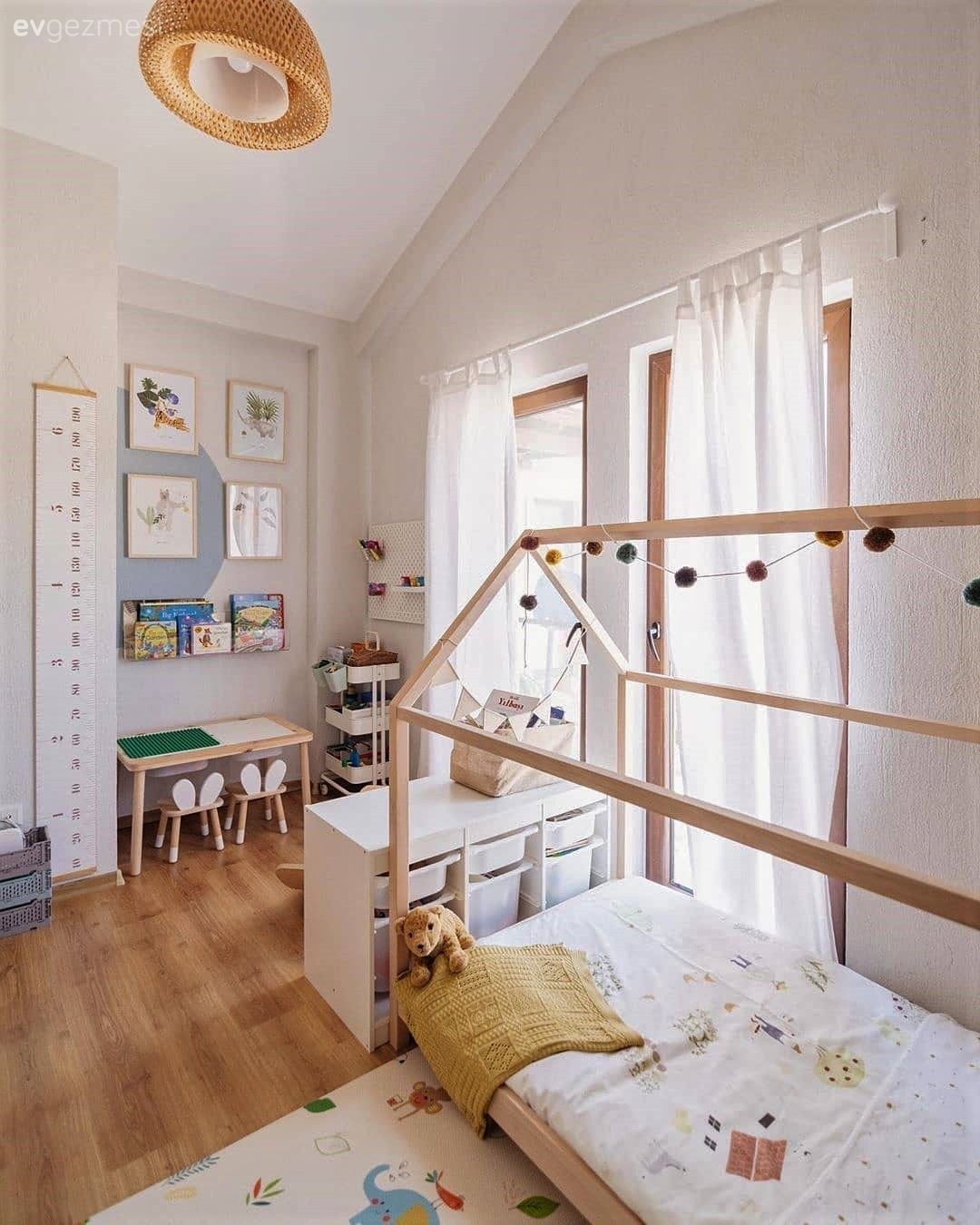 Çocuk Odası, Beyaz, Mavi, İskandinav, Çocuk odası çalışma masası, Çocuk odası duvar dekorasyonu