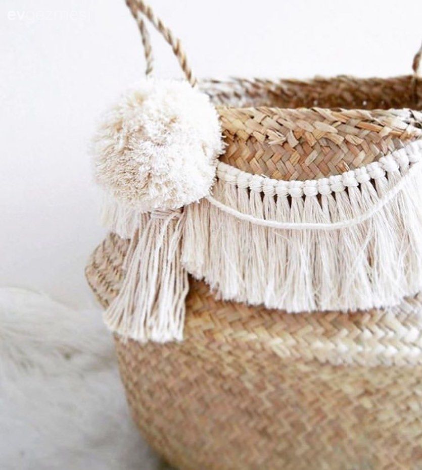 Hasır sepet, Bohem Dekorasyon, Makrome