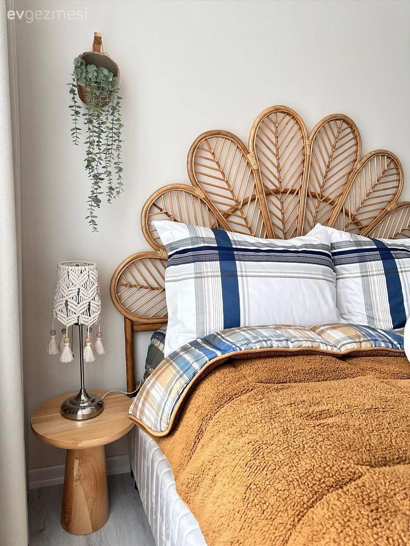 Yatak Odası, Bohem Dekorasyon, Yatak başlığı, Yan sehpa, Sehpa, Yatak örtüsü
