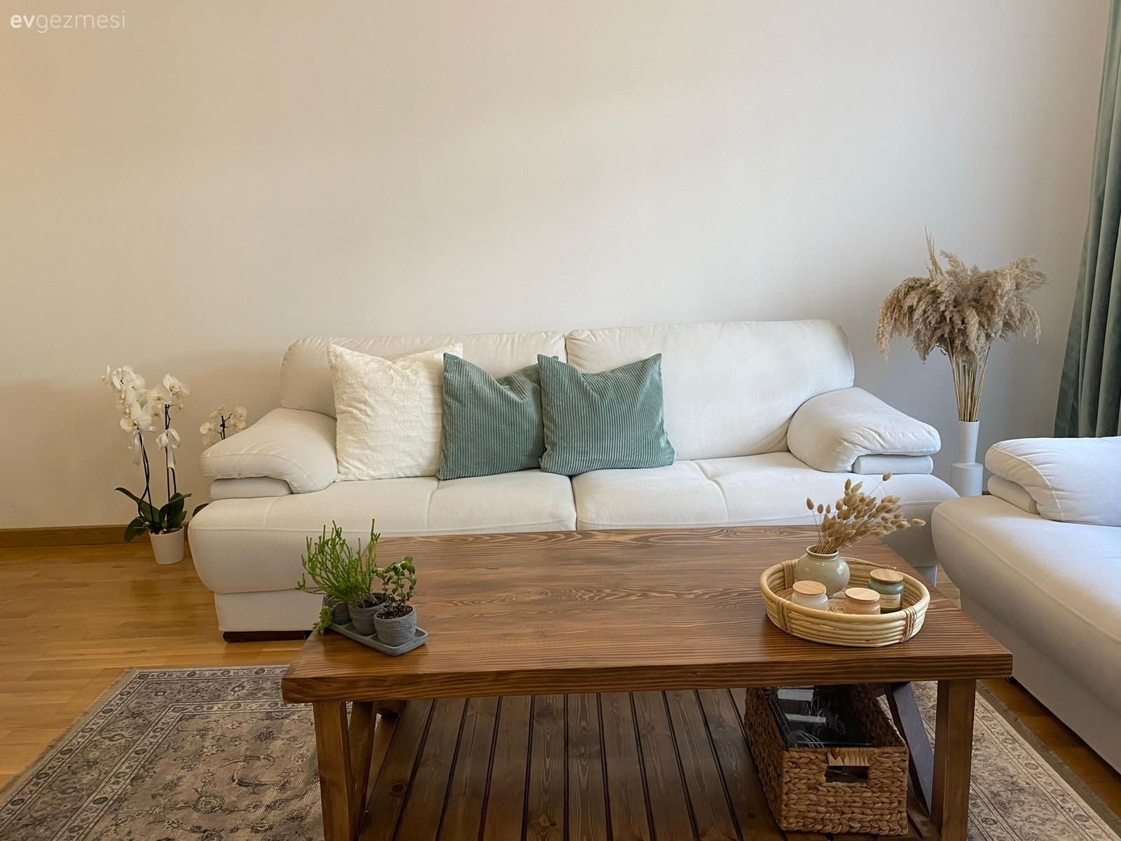 Salon, Modern, Krem, Bej, Beyaz, Koltuk takımı, Ahşap Mobilya, Fon perde, Perde, Tül perde, Orta sehpa, Sehpa, Halı, Salon halısı, Ev Aksesuar, Parke, Avize, Aydınlatma, Salon avizesi, Masif ahşap, Kırlent, Ev tekstili