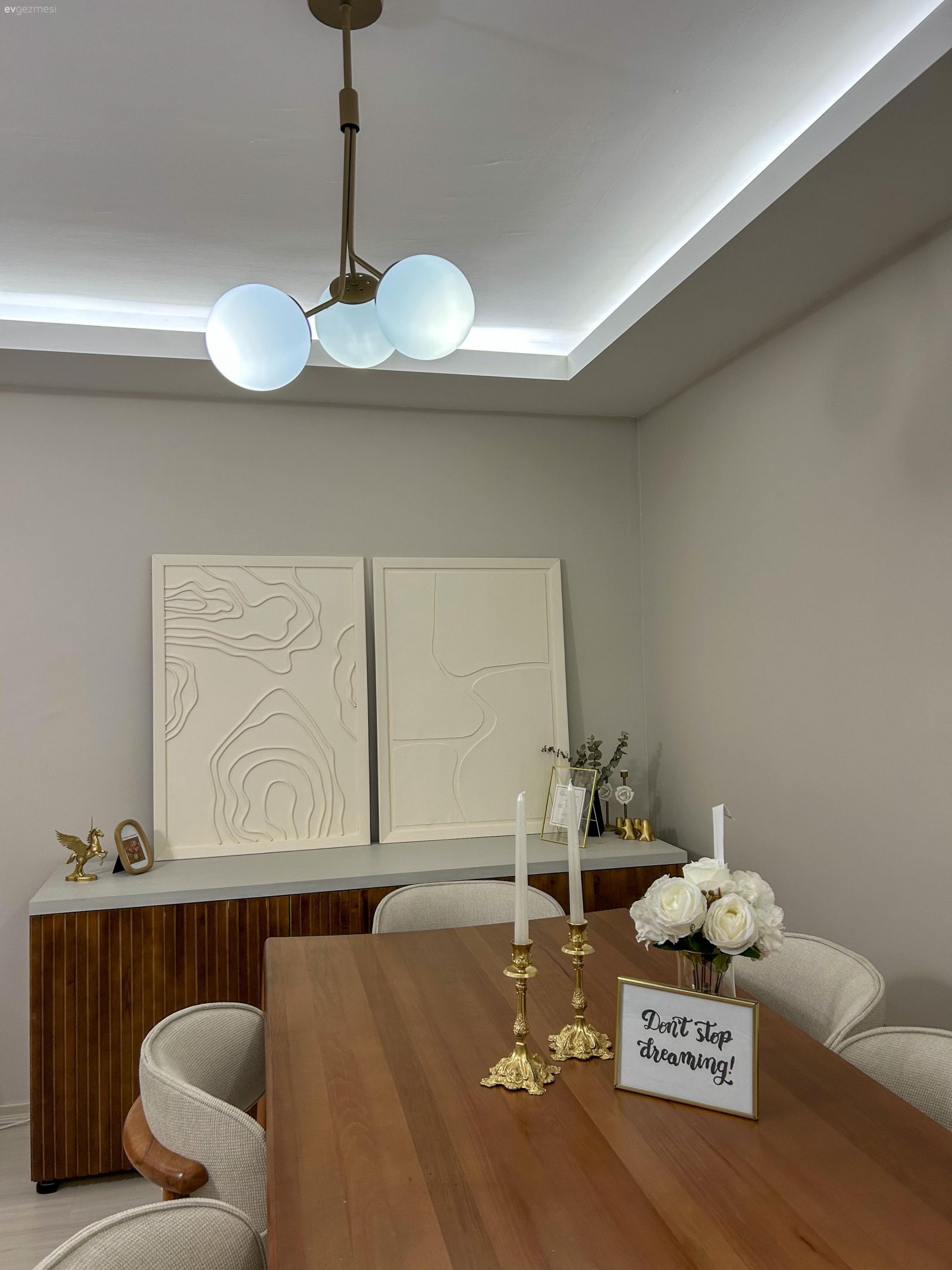 Led peri ışık, Tablo, Duvar dekorasyonu, Ahşap Mobilya, Krem, Bej, Beyaz, Konsol, Sandalye, Yemek masası, Avize, Aydınlatma