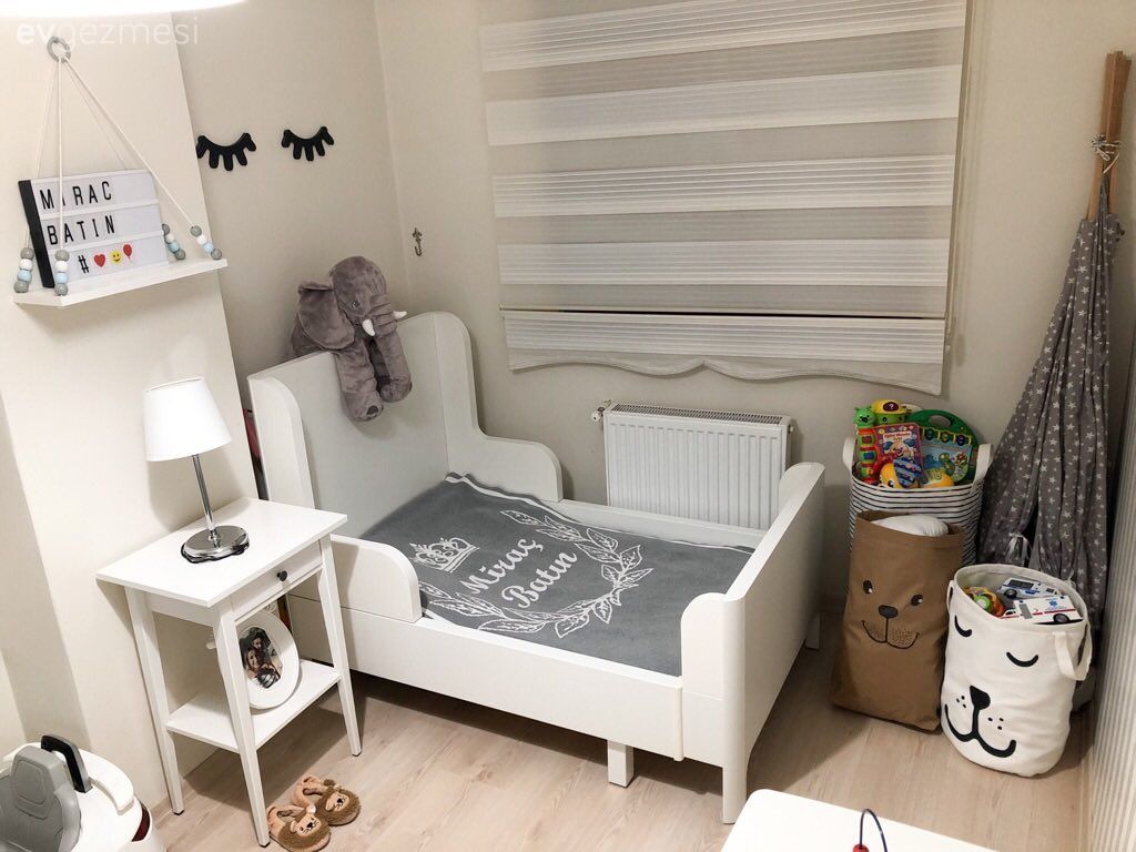 Çocuk Odası, Beyaz, Gri, Zebra Perde, Perde