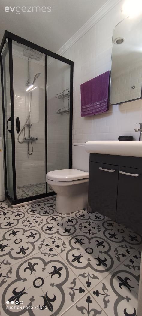 Banyo, Gri, Beyaz, Stencil, Mobilya boyama, Duşakabin