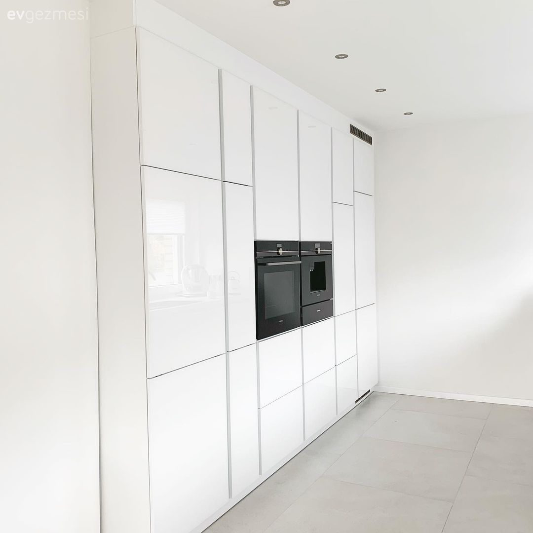 Mutfak, Beyaz mutfak, Kulpsuz mutfak dolabı, Modern mutfak, Ankastre