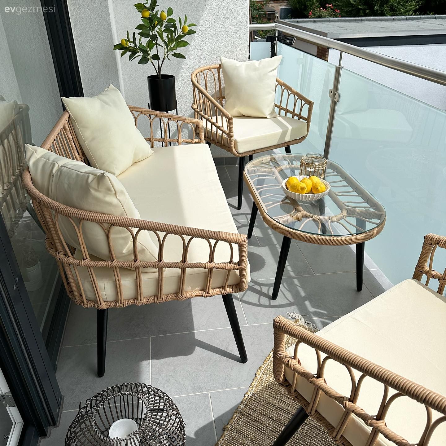 Balkon, Bohem Dekorasyon, Sandalye, Beyaz, Balkon masası, Balkon halısı