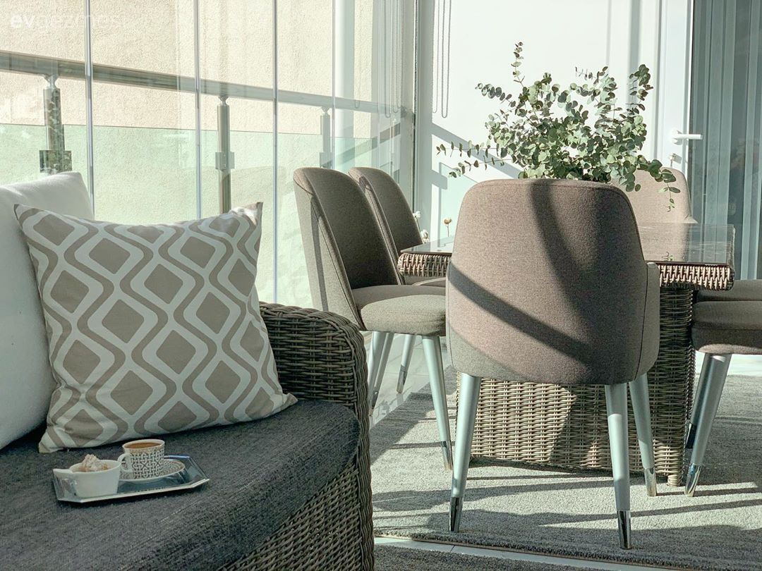 Kış bahçesi, Vizon, Krem, Beyaz, Balkon masası, Sandalye, Vazo, Ev Aksesuar, Çiçekler