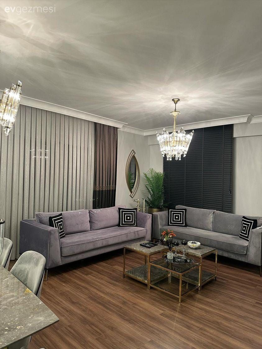 Salon, Modern, Gri, Siyah, Beyaz, Antrasit  , Koltuk takımı, Art deko, Orta sehpa, Sehpa, Parke, Avize, Aydınlatma, Salon avizesi, Sandalye, Yemek masası, Dekoratif Objeler