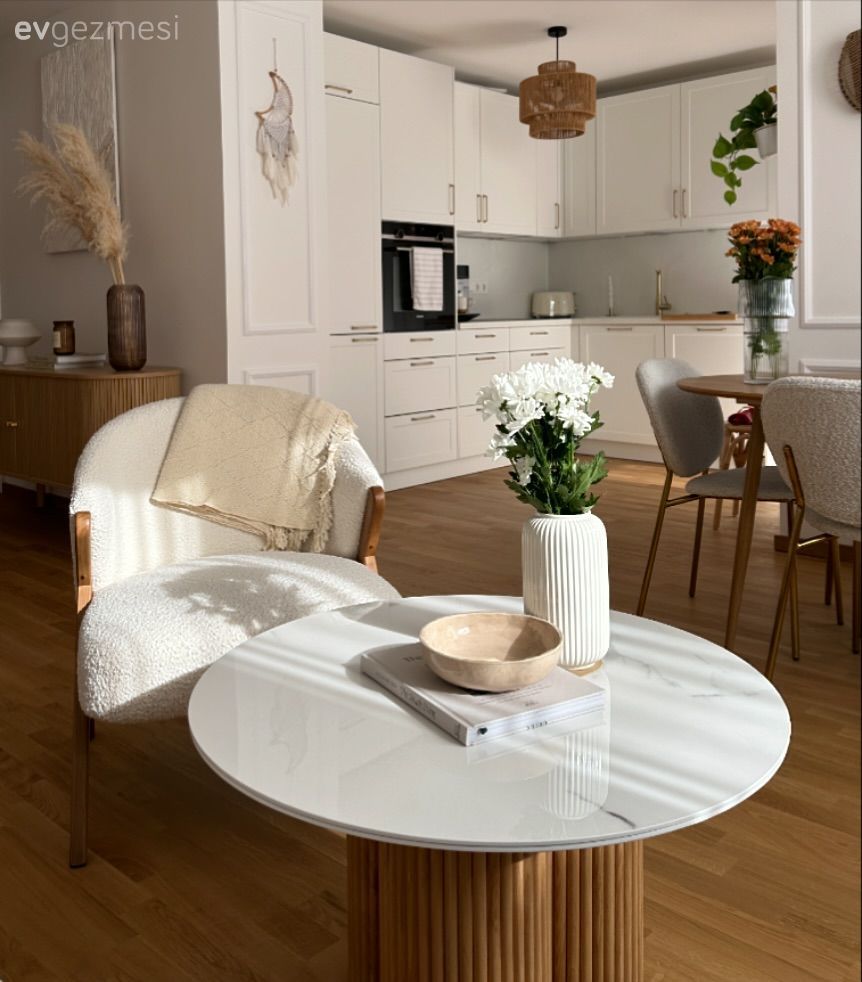 Amerikan Mutfak, Mutfak, Beyaz, İskandinav, Ahşap Mobilya, Sandalye, Mutfak masası, Mutfak tezgahı, Mutfak tezgah arası, Tezgah arası doğal taş, Ankastre, Parke, Dresuar, Dekoratif Objeler, Orta sehpa, Sehpa