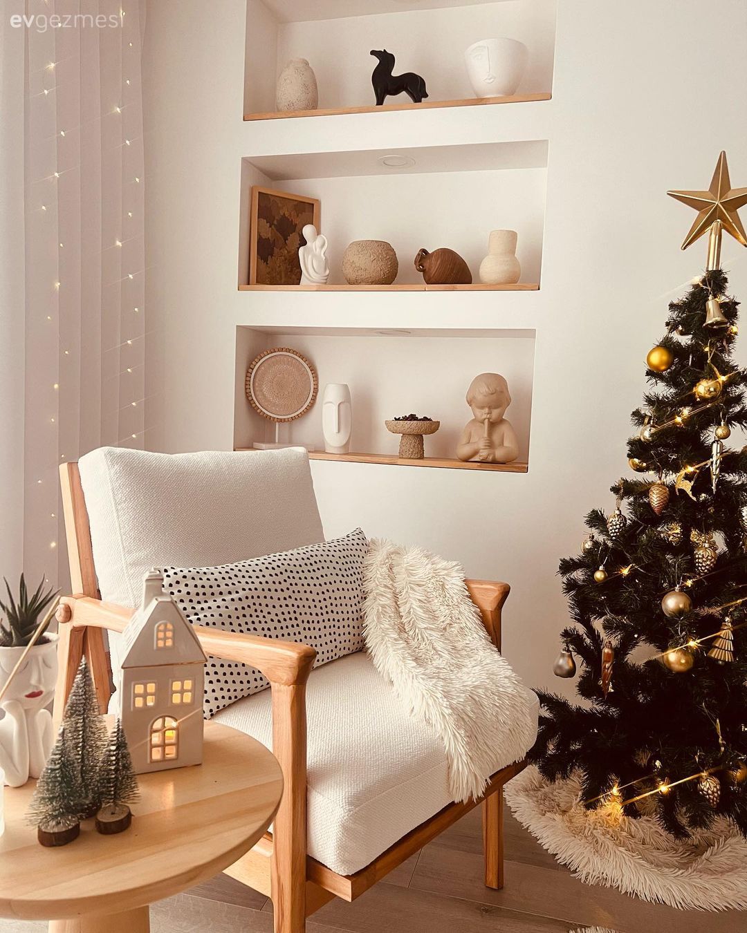 Salon, İskandinav, Beyaz, Krem, Bej, Berjer, Yan sehpa, Sehpa, Çam ağacı