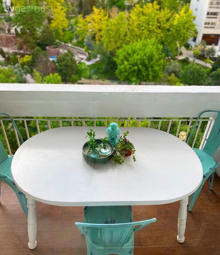 Balkon, Balkon masası, Sandalye, Beyaz, Turkuaz