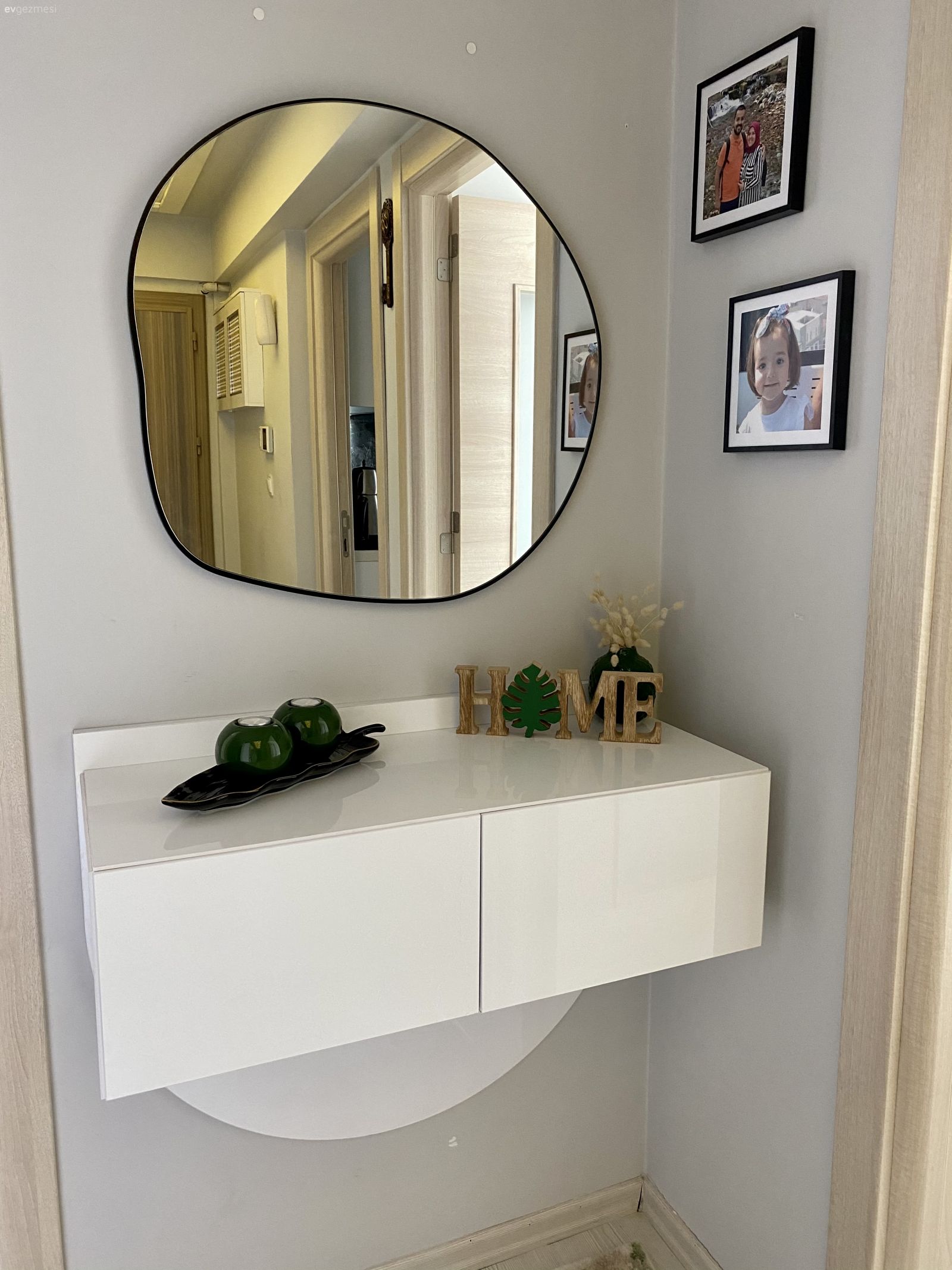 Antre, Beyaz, Yuvarlak ayna, Dekoratif ayna, Çerçeve, Dresuar