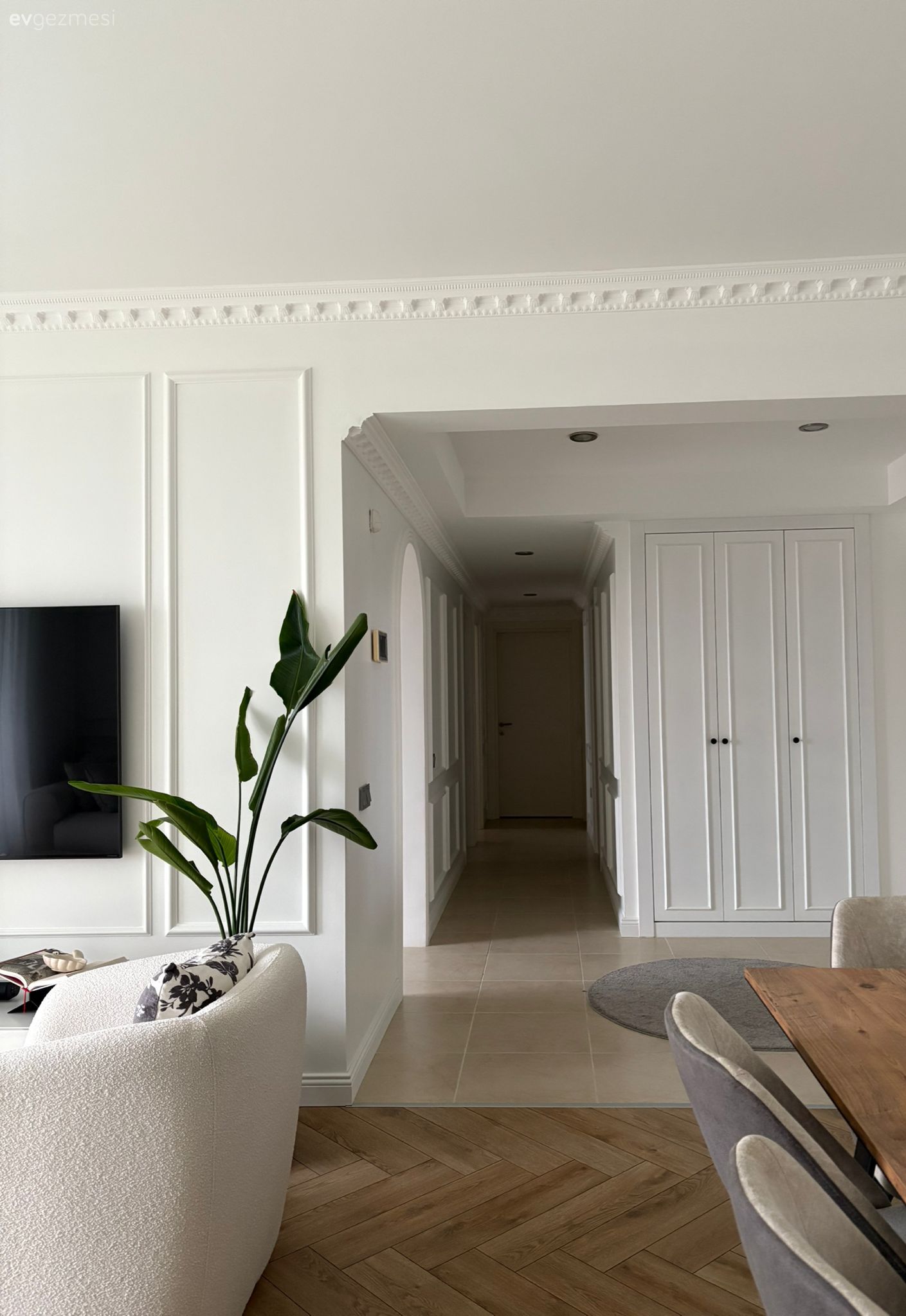 Duvar çıtalama, Beyaz, Krem, Bej, Ev bitkisi, Sandalye, Yemek masası, Parke