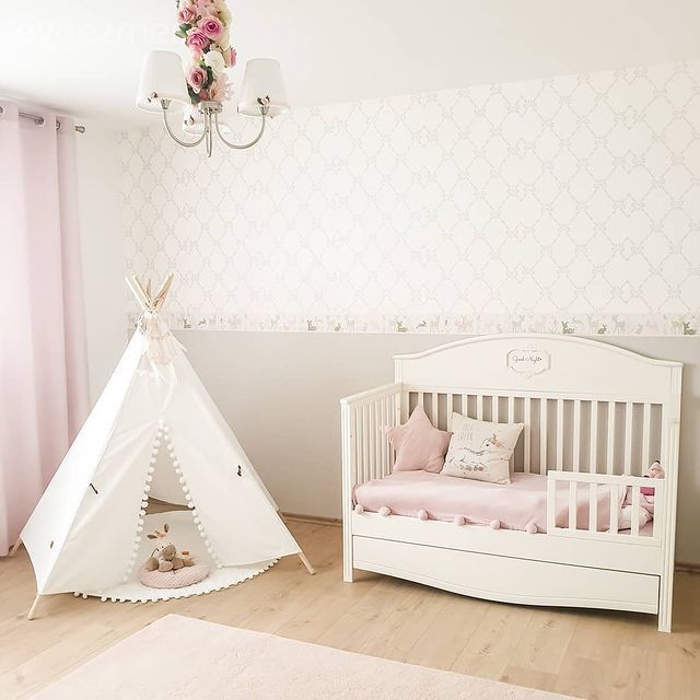 Çocuk Odası, Beyaz, Pembe, Halı, Çocuk odası halısı, Çocuk odası duvar dekorasyonu, Çocuk odası perdesi