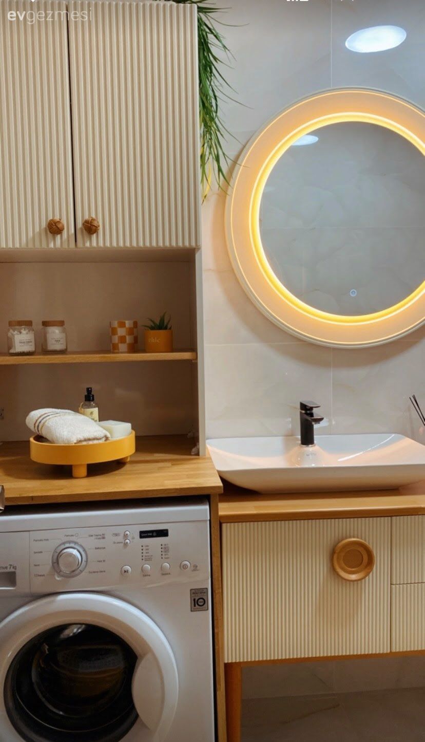 Banyo, Bohem Dekorasyon, Krem, Bej, Beyaz, Siyah, Banyo dolabı, Banyo aynası, Duşakabin, Banyo aksesuarları