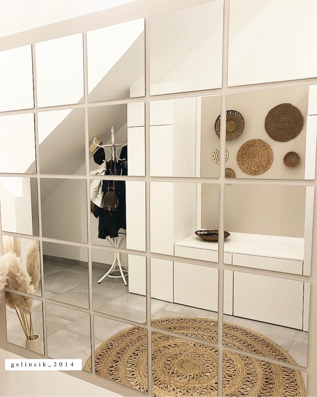 Ayna, Jüt halı, Halı, Vestiyer, Duvar dekorasyonu, Beyaz, Kahverengi