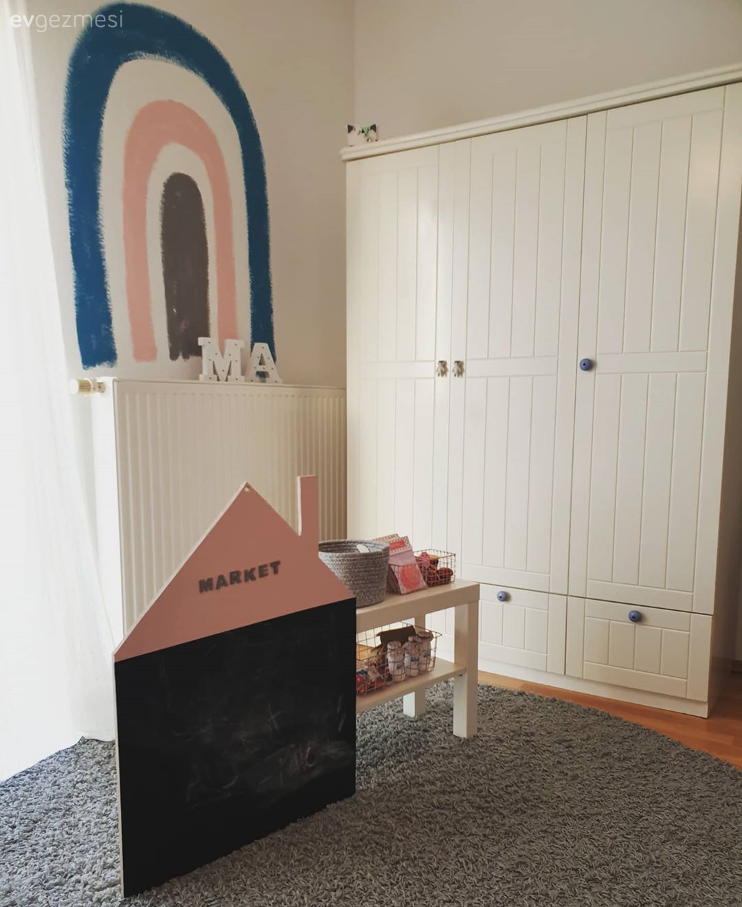 Çocuk Odası, Beyaz, Mavi, Pudra pembe, Gri, Çocuk odası halısı, Çocuk odası çalışma masası, Dolap