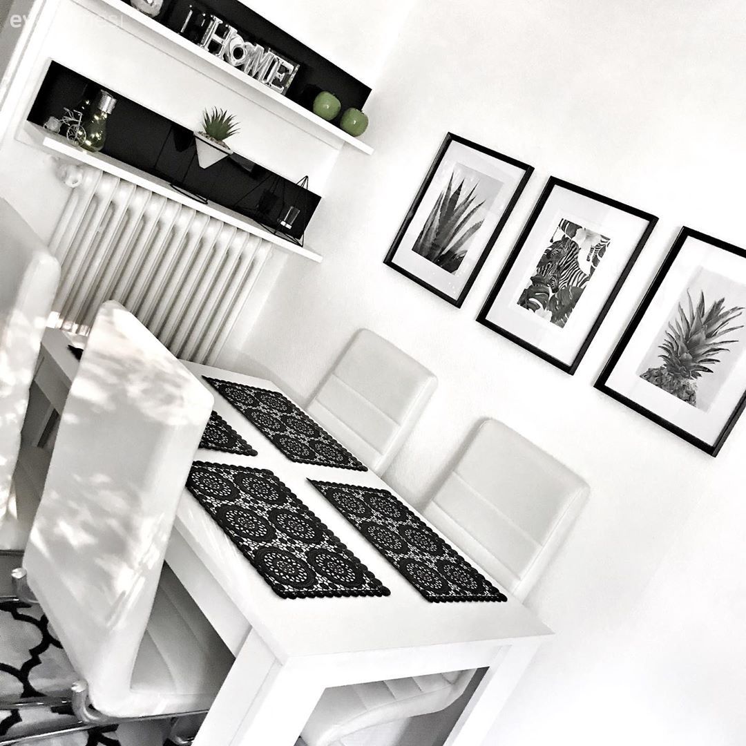 Mutfak masası, Beyaz, Siyah, Geometrik desen, Desenler, Halı, Sandalye, Tablo, Duvar dekorasyonu, Duvar rafı, Supla, Ev Aksesuar, Mutfak halısı, Mutfak