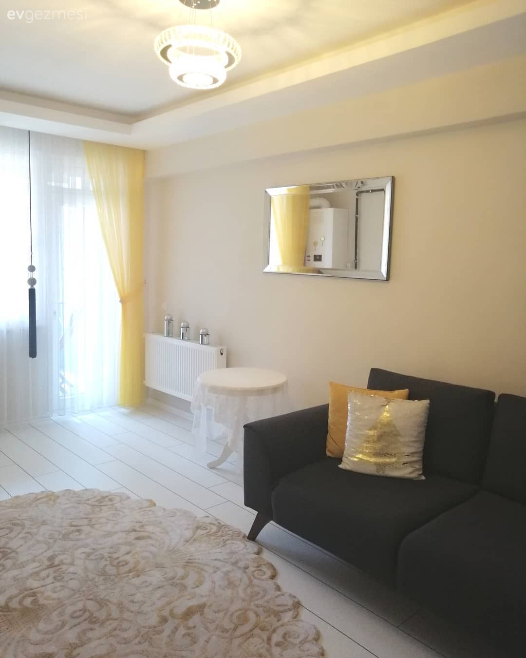 Oturma Odası, Gri, Sarı, Köşe koltuk, Koltuk takımı, Halı