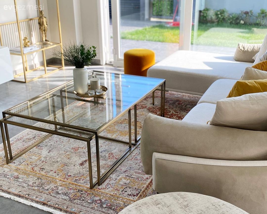 Salon, Modern, Cam orta sehpa, Orta sehpa, Vazo, Ev Aksesuar, Beyaz, Bej, Krem, Altın