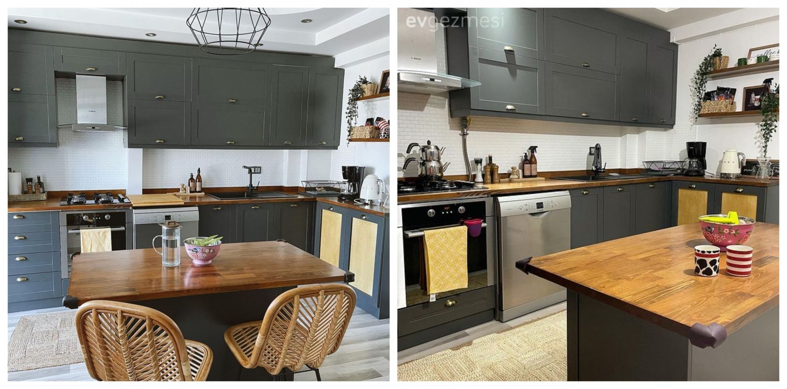 Bu Gri Mutfak Modern ve Bohemi En Uyumlu Şekilde Buluşturmuş!