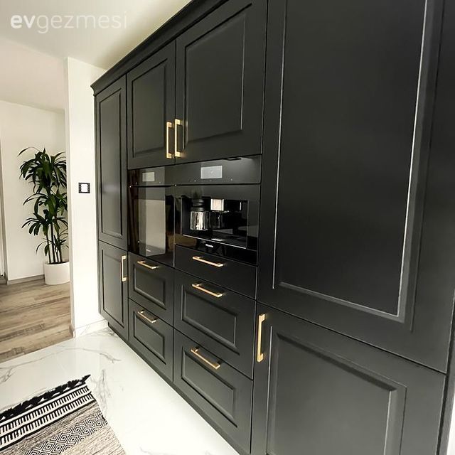 Mutfak, Siyah mutfak, Siyah, Beyaz, Ekstra mutfak dolabı, Ankastre, Ev bitkisi
