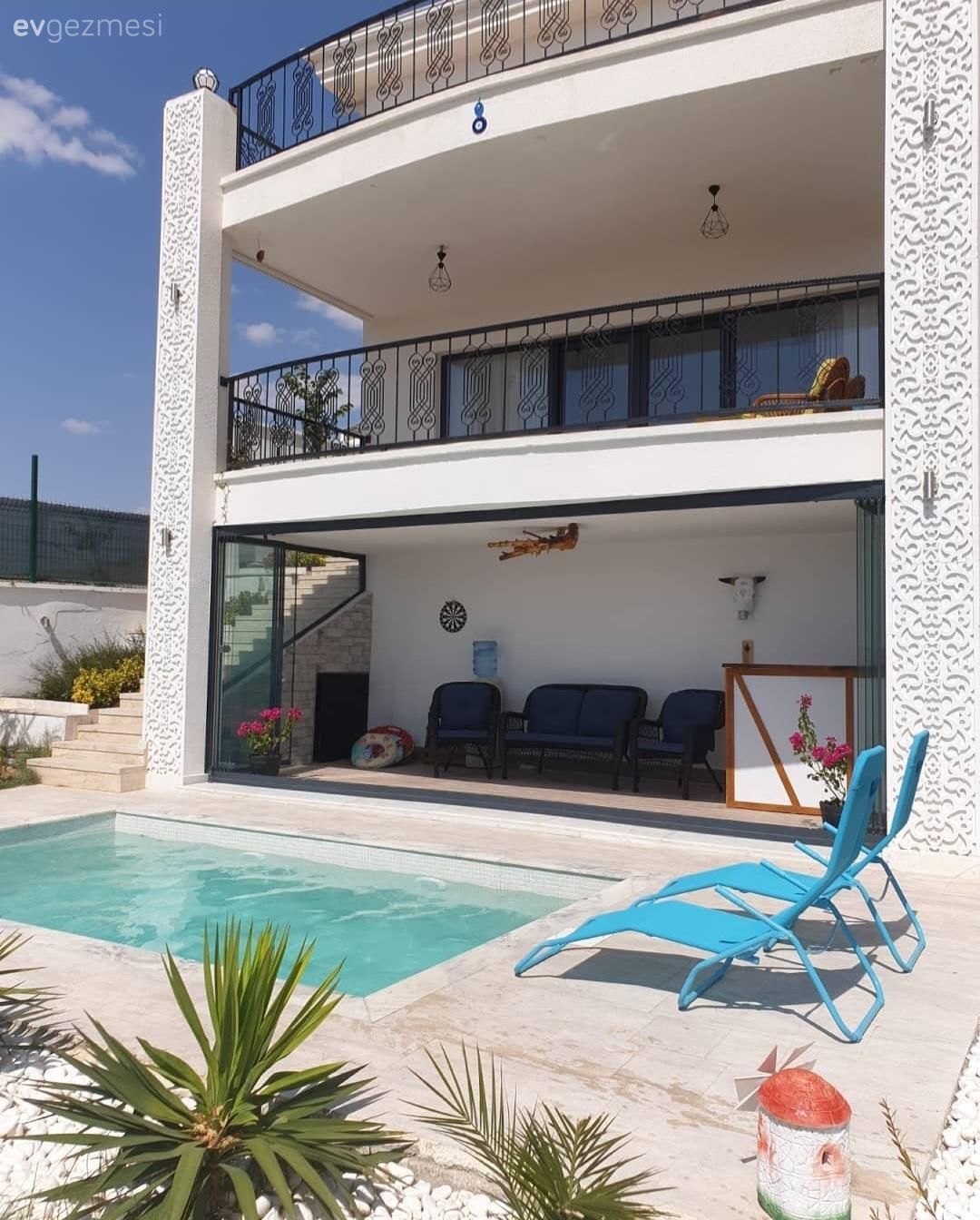 Rustik, Dekoratif Objeler, Havuz, Siyah, Mavi, Beyaz, Yeşil, Balkon, Koltuk takımı, Teras