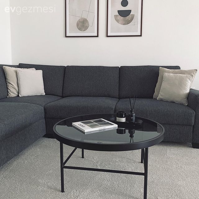 Salon, Modern, Gri, Beyaz, Siyah, Antrasit  , Köşe koltuk, Koltuk takımı, Orta sehpa, Sehpa, Tablo, Duvar dekorasyonu, Yuvarlak sehpa, Halı