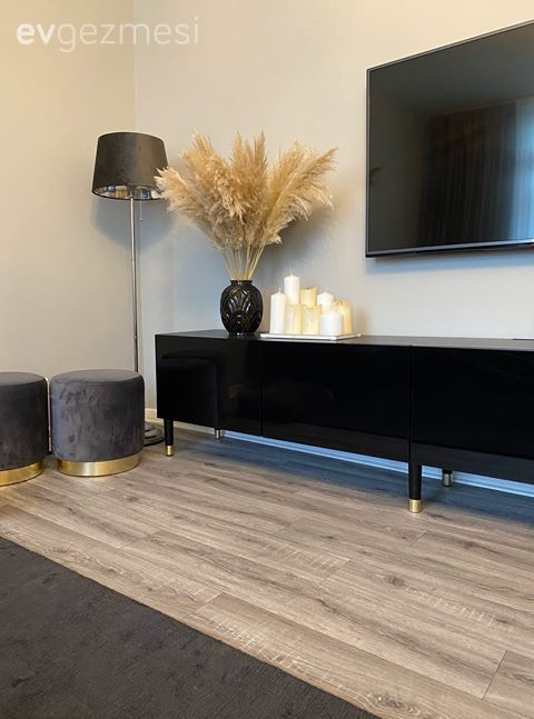 Tv ünitesi, Vazo, Ev Aksesuar, Pampas otu, Siyah, Antrasit  , Altın, Lambader, Aydınlatma, Puf