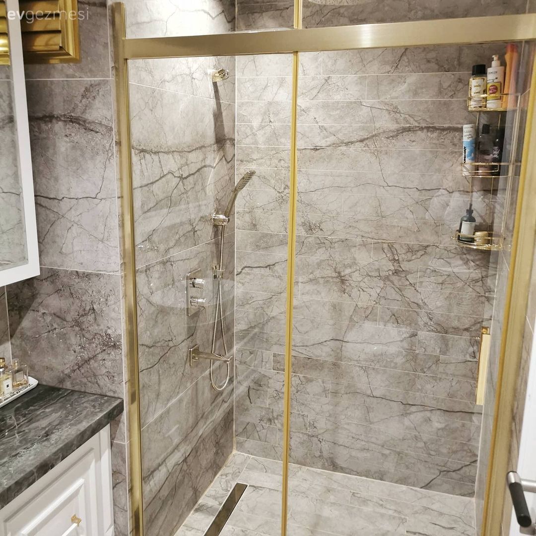 Beyaz, Altın, Duşakabin, Banyo, Banyo seramikleri