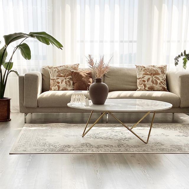 Salon, Vizon, Beyaz, Krem, Koltuk takımı, Orta sehpa, Sehpa, Halı, Salon halısı, Ev bitkisi, Avize, Aydınlatma, Salon avizesi, Tül perde, Perde, Yuvarlak sehpa, Modern