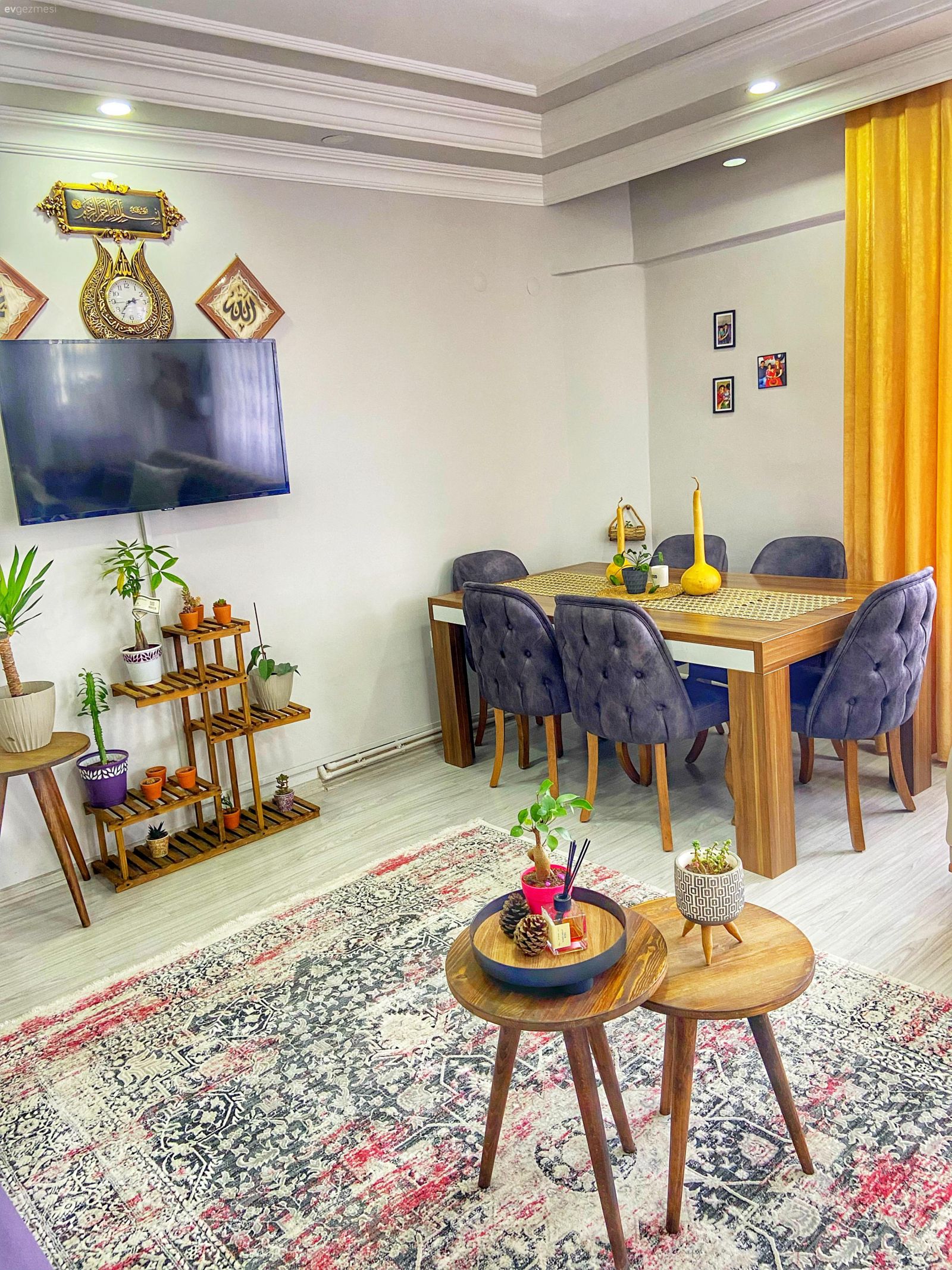 Salon, Rustik, Ahşap Mobilya, Gri, Vizon, Orta sehpa, Sehpa, Halı, Hardal