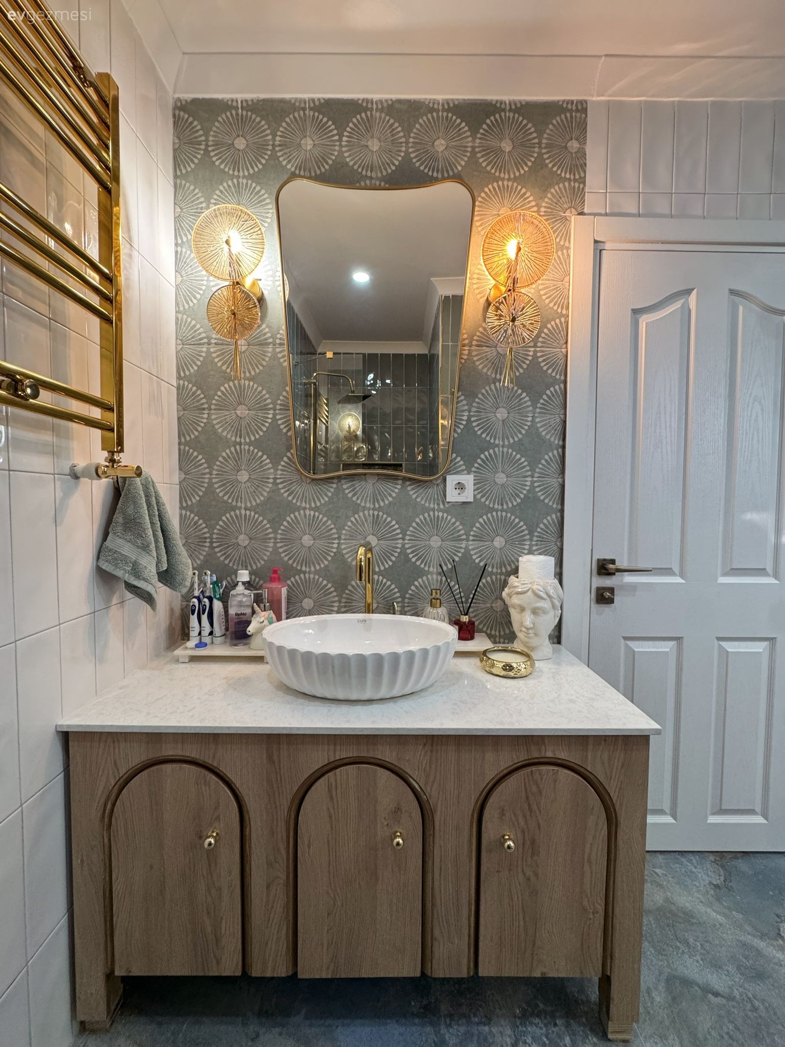 Banyo, Eklektik, Country, Art deko, Bohem Dekorasyon, Banyo seramikleri, Banyo aynası, Banyo dolabı, Yeşil, Banyo aydınlatması, Aplik, Aydınlatma