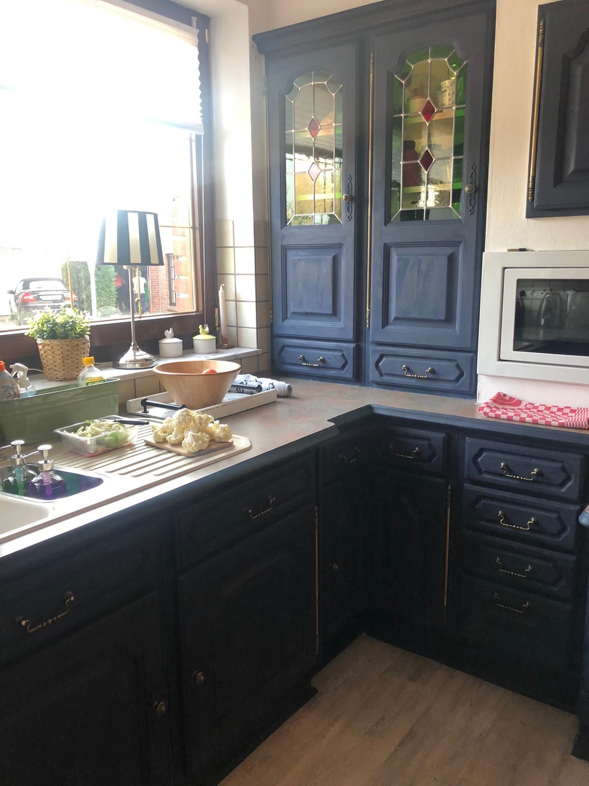 Mutfak, Rustik, Mutfak boyama, Mobilya boyama, Mutfak tezgahı, Mutfak tezgah arası, Tezgah arası seramik, Abajur, Aydınlatma, İndigo Mavisi