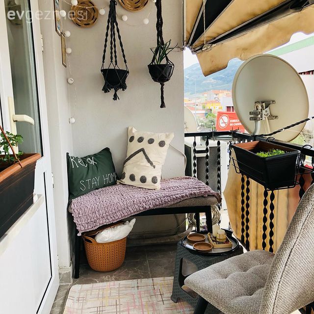 Balkon, Siyah, Gri, Balkon duvar dekorasyonu, Sandalye