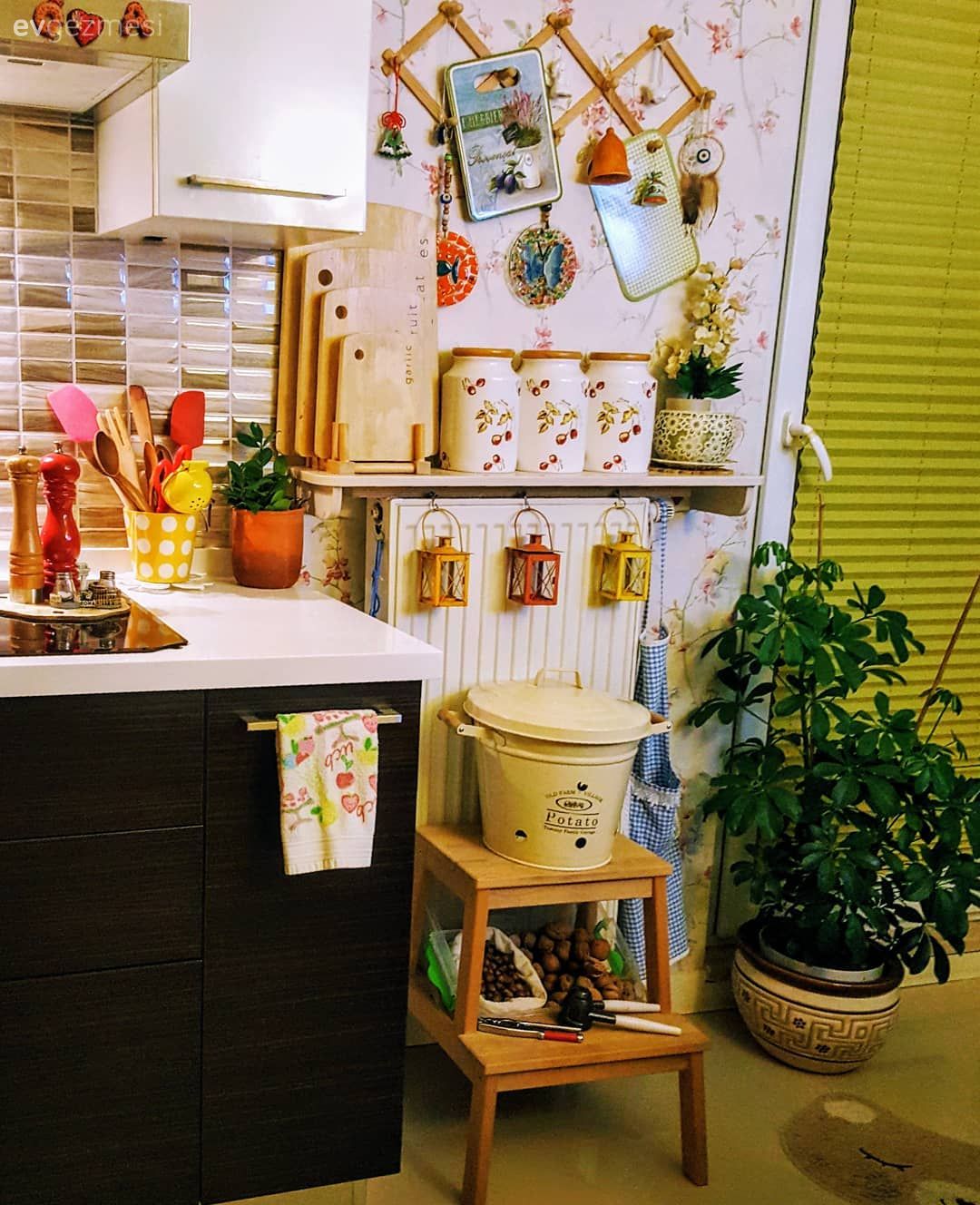 Mutfak duvar dekorasyonu, Duvar dekorasyonu, Kahverengi, Beyaz, Sarı, Hasır, Ev bitkisi