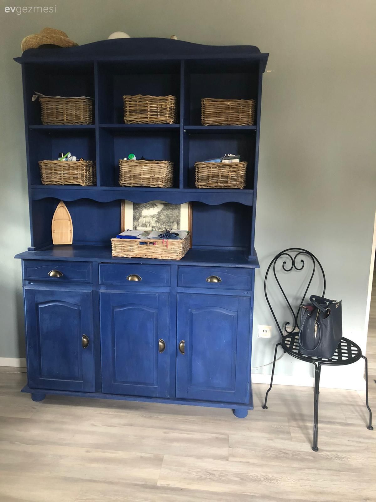 Dolap, İndigo Mavisi, Mobilya boyama, Kendin Yap, Hasır sepet