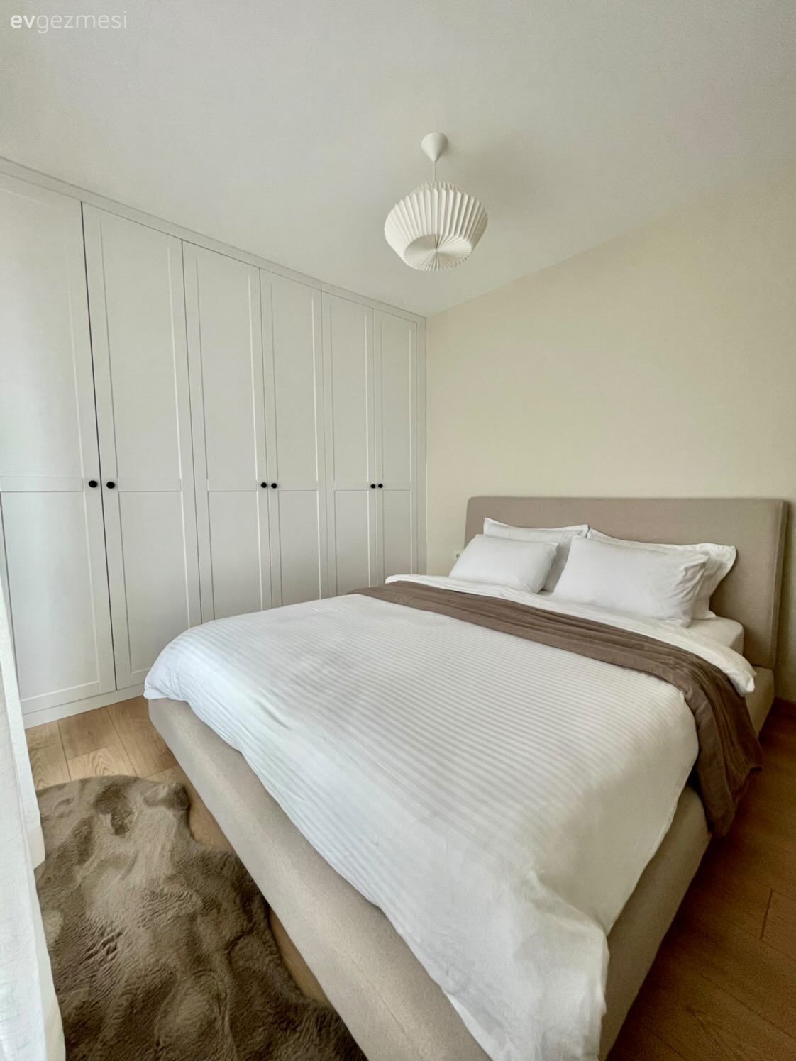 Yatak Odası, Beyaz, Krem, Bej, İskandinav, Gardrop, Yatak başlığı