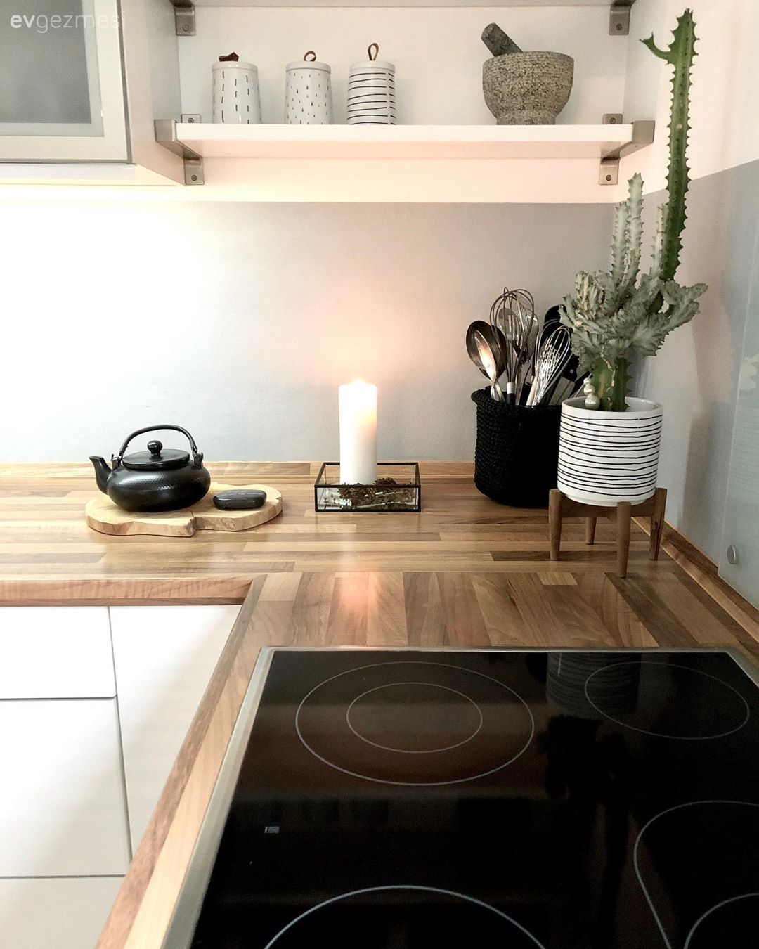 Ahşap mutfak tezgahı, Mutfak tezgahı, Beyaz, Siyah, Cam Ankastre, Ankastre, Mutfak rafı, Mutfak, Ev bitkisi