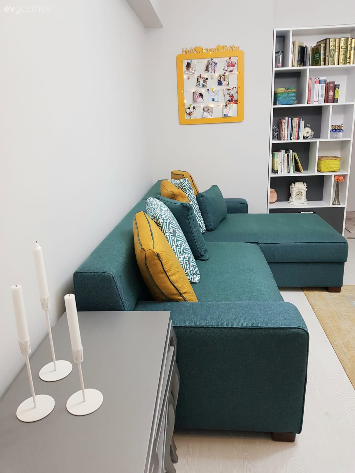 Oturma Odası, Köşe koltuk, Koltuk takımı, Modern, Yeşil, Hardal, Kitaplık, Beyaz, Konsol, Şamdan, Ev Aksesuar, Gri