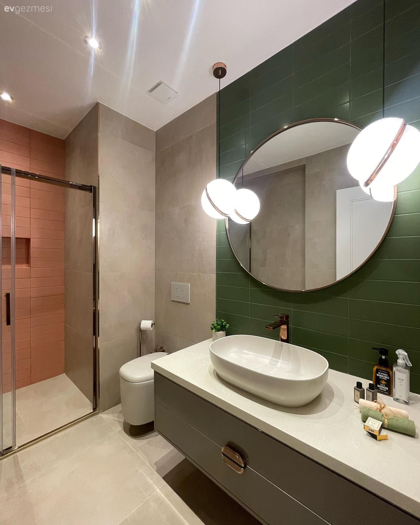 Banyo, Gri, Yeşil, Beyaz, Banyo aydınlatması, Banyo seramikleri, Banyo lavabosu, Banyo dolabı, Banyo aynası, Duşakabin, Pembe, Siyah