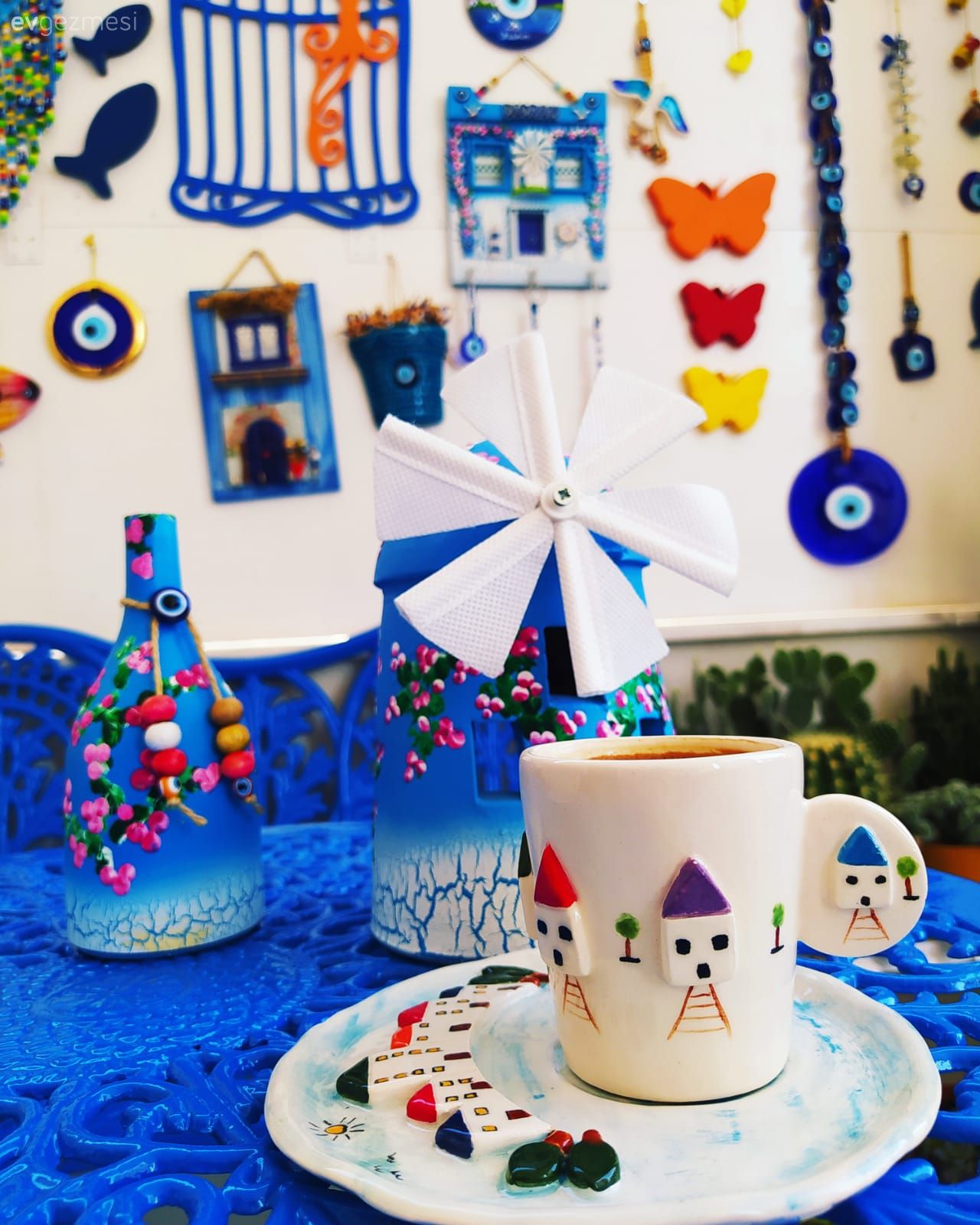 Mavi, Beyaz, Balkon, Balkon duvar dekorasyonu