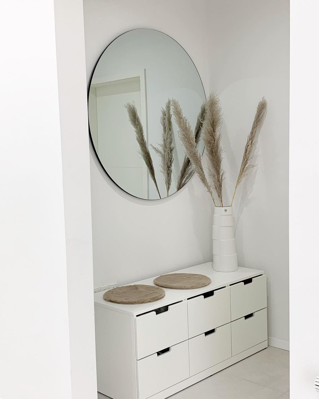 Dresuar, Beyaz, Modern, Yuvarlak ayna, Dekoratif ayna